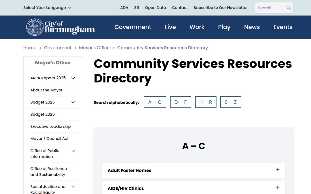 City of Birmingham community services resources directory