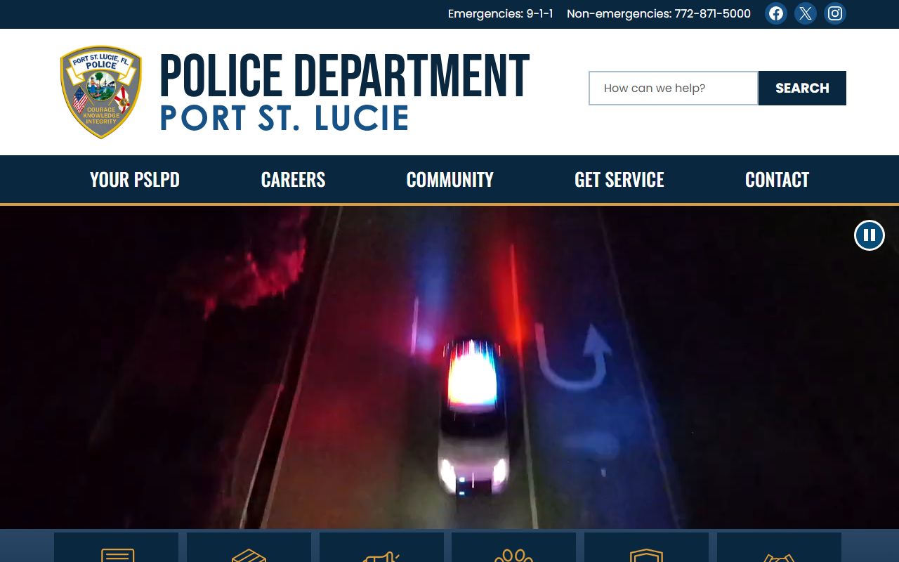 Port St. Lucie Police Department website homepage