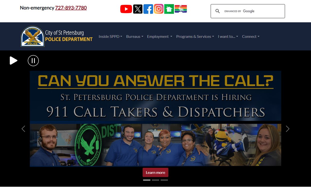 St. Petersburg Police Department website homepage