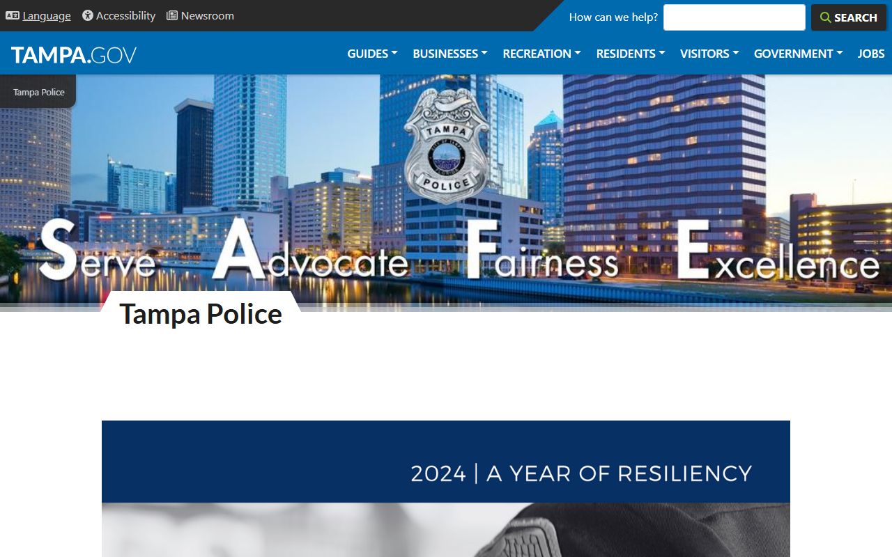 Tampa Police Department homepage and contact information