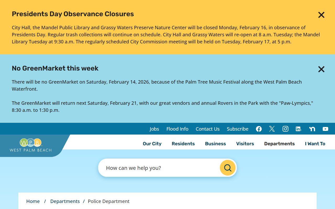 West Palm Beach Police Department homepage