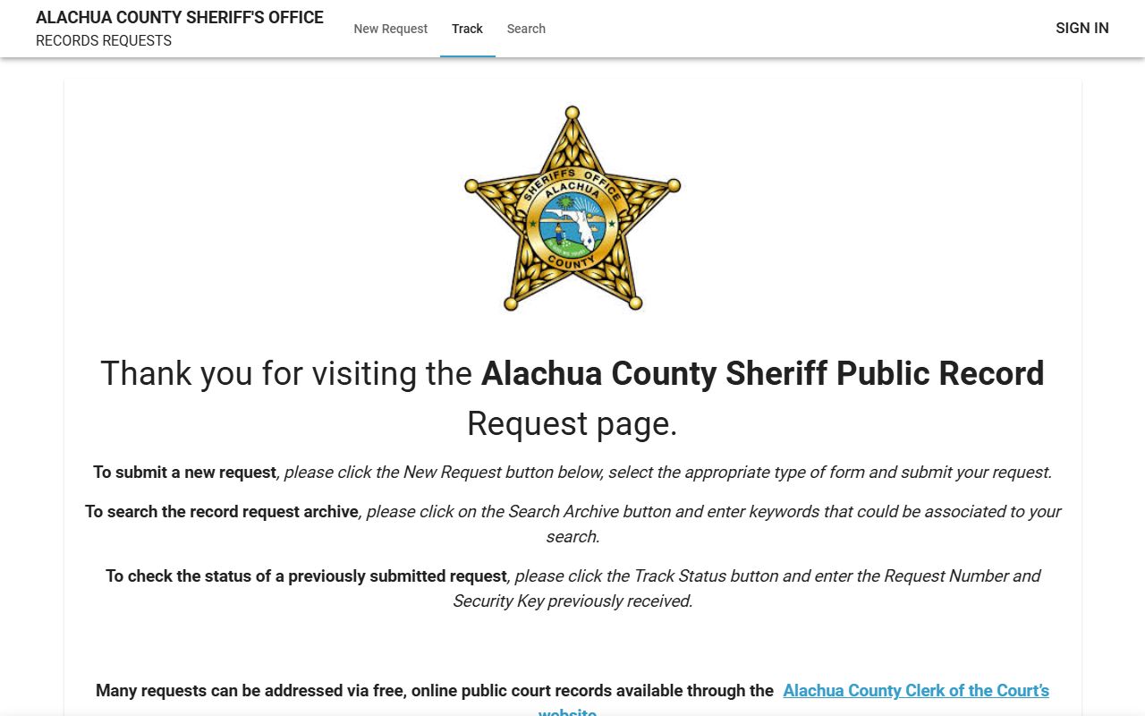 Alachua County Sheriff's Office public records portal