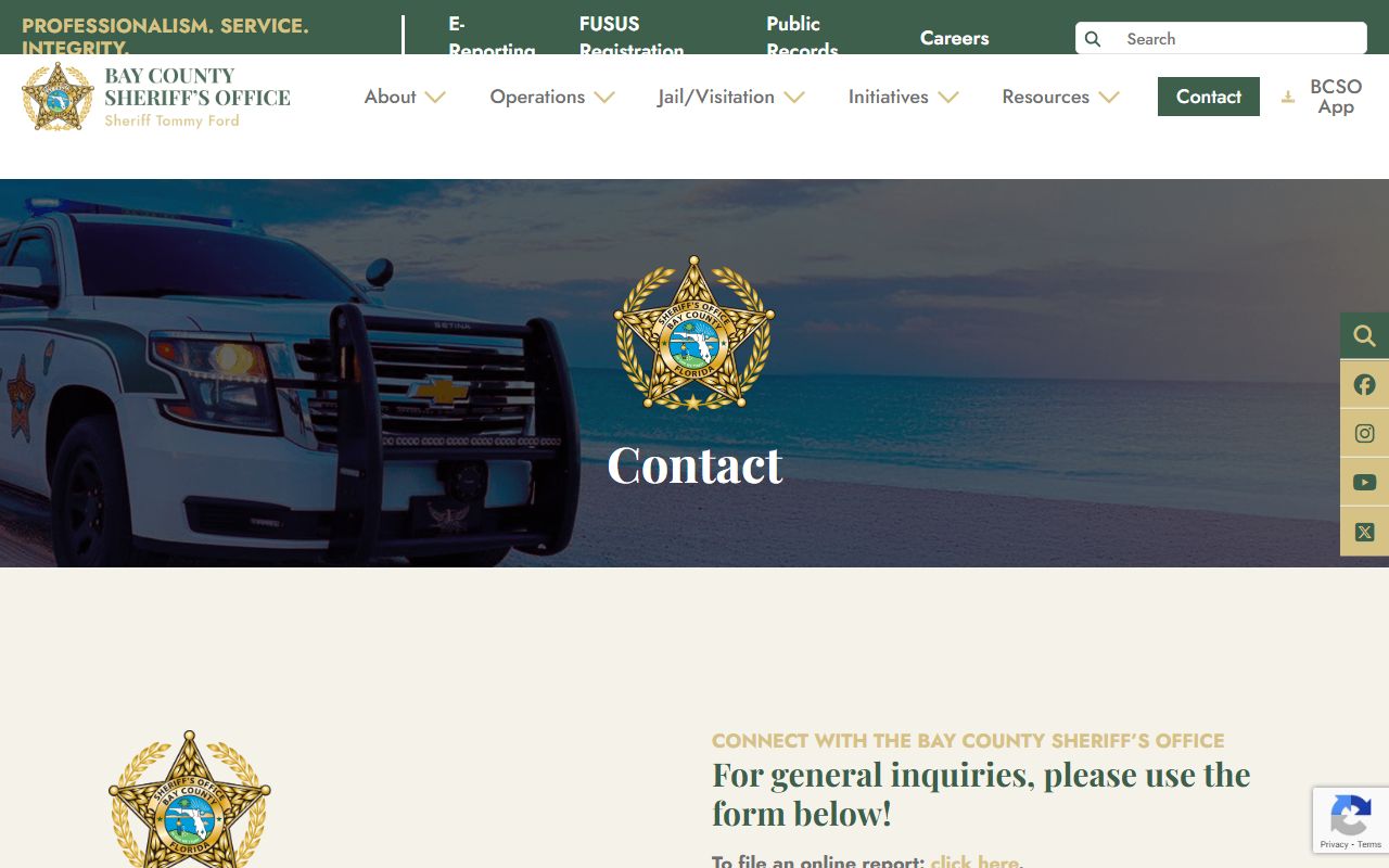 Bay County Sheriff contact information page
