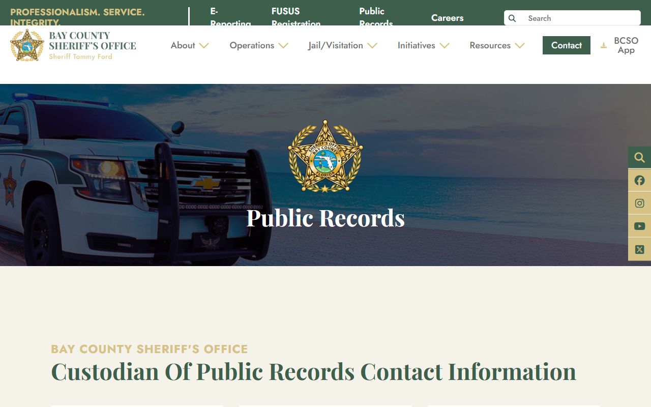 Bay County Sheriff public records request page