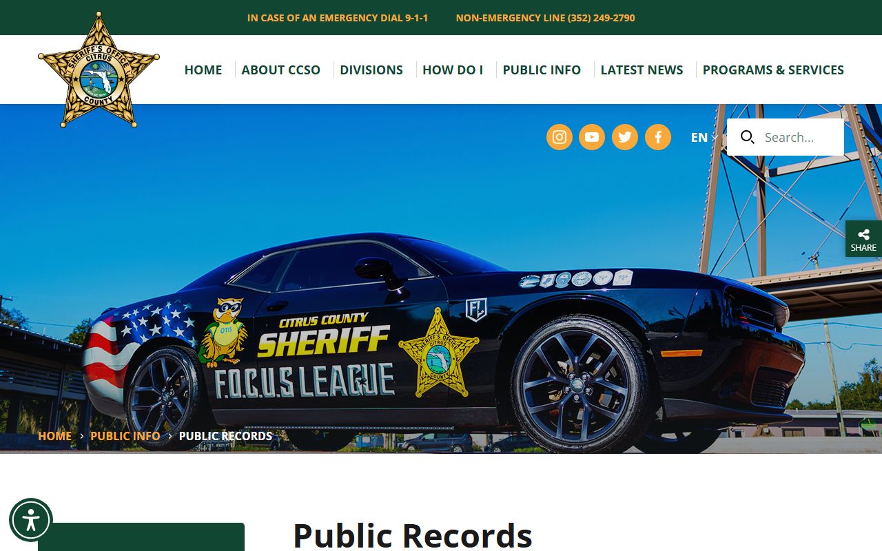 Citrus County Sheriff public records page