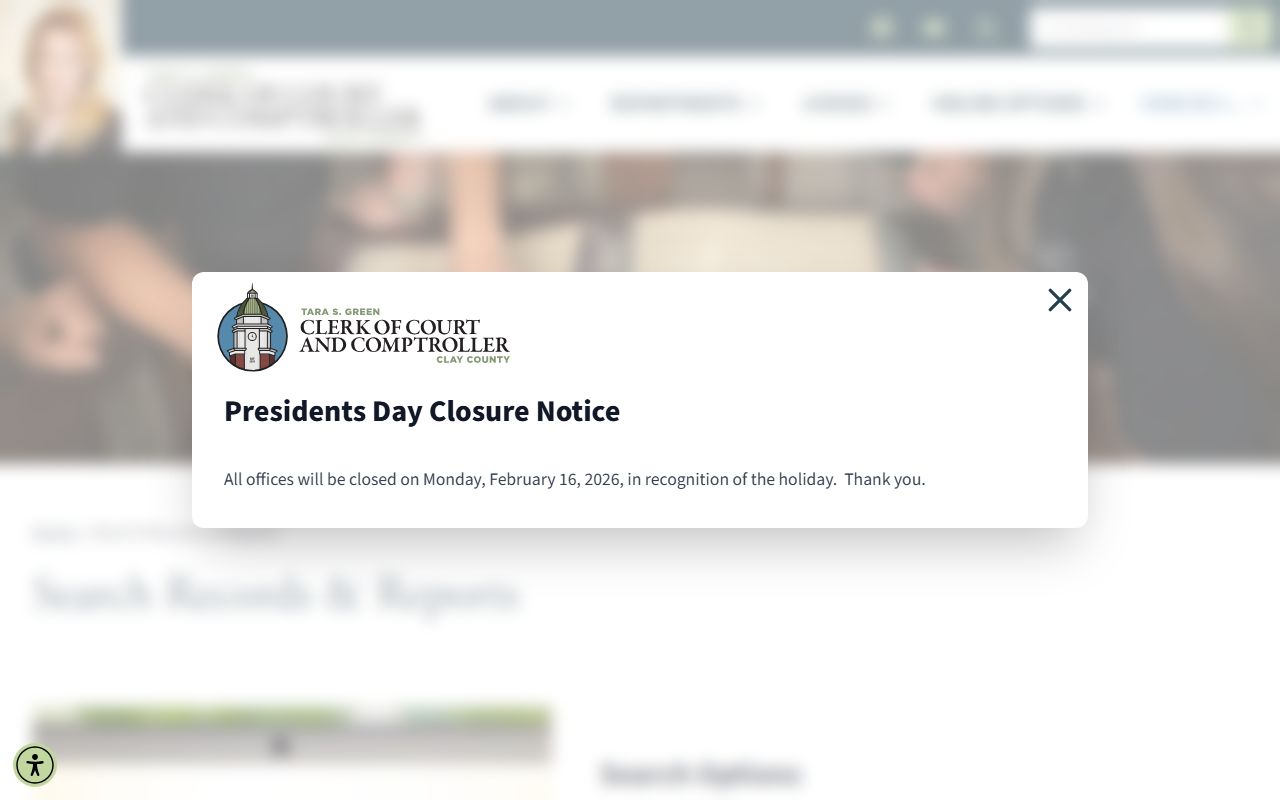 Clay County Clerk of Court official records search page