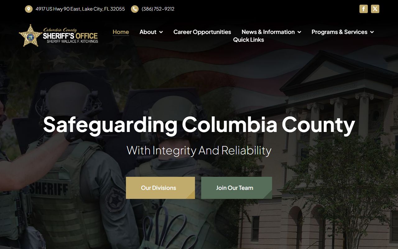 Columbia County Sheriff's Office official website homepage