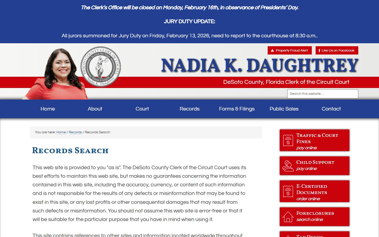 DeSoto County Clerk of Court records search page