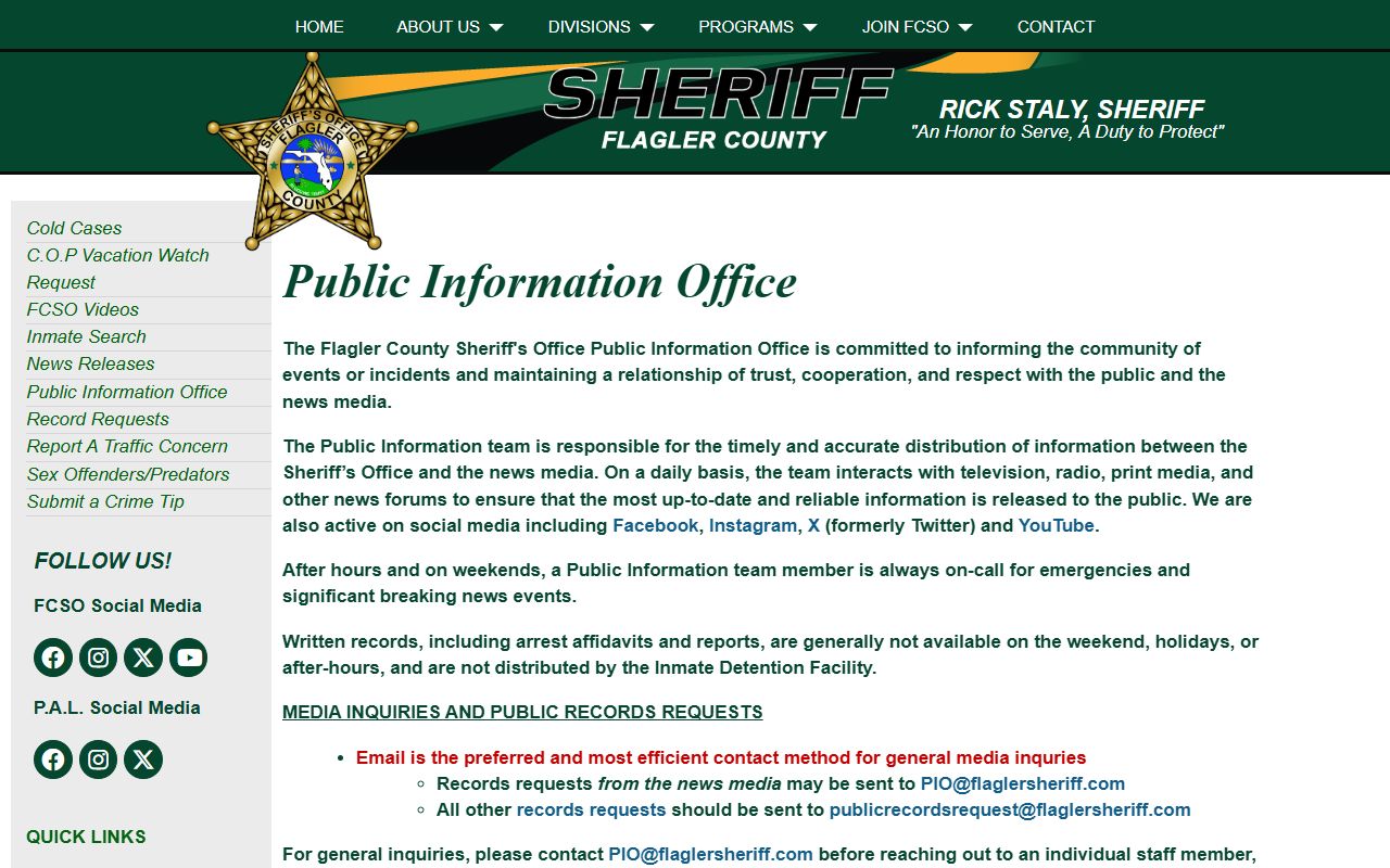 Flagler County Sheriff Public Information Office page