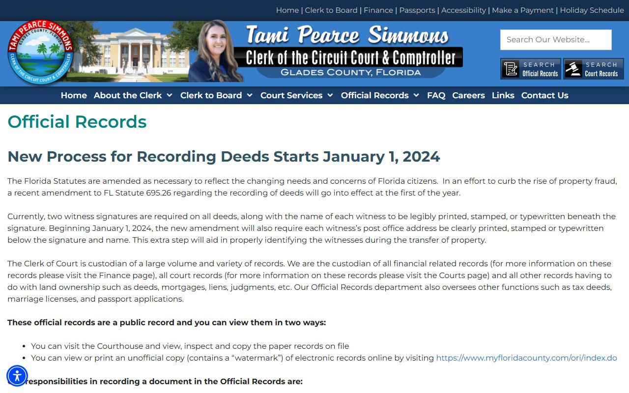 Glades County Clerk of Court official records search