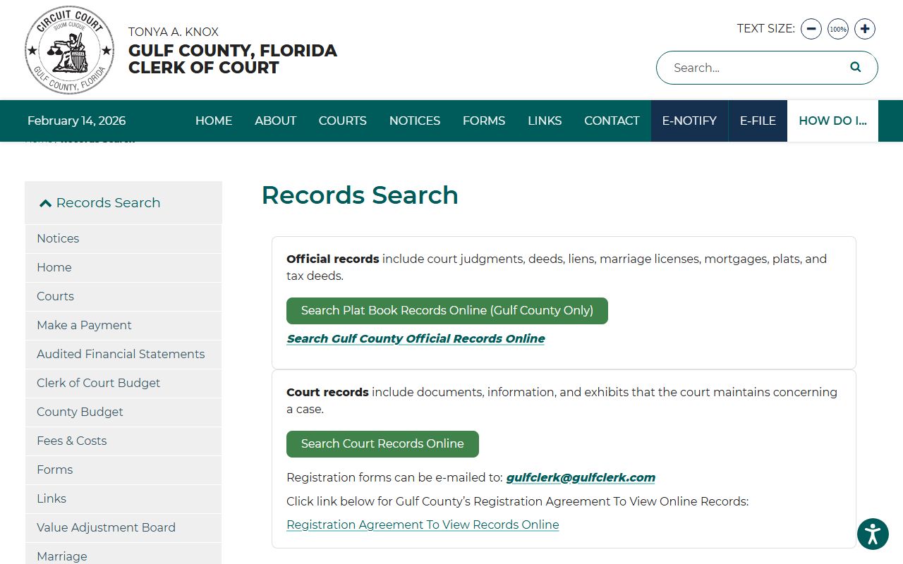 Gulf County Clerk of Court records search portal