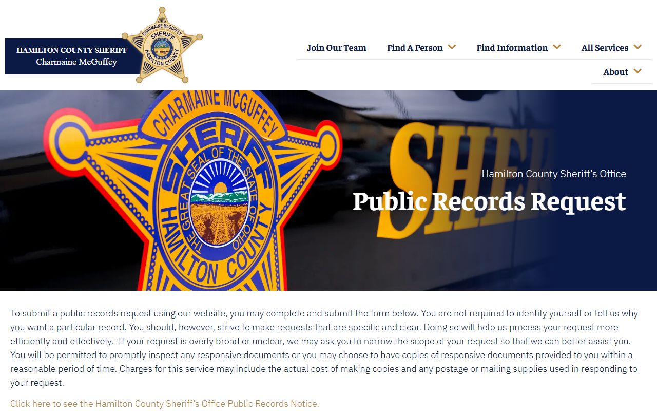 Hamilton County public records request information page