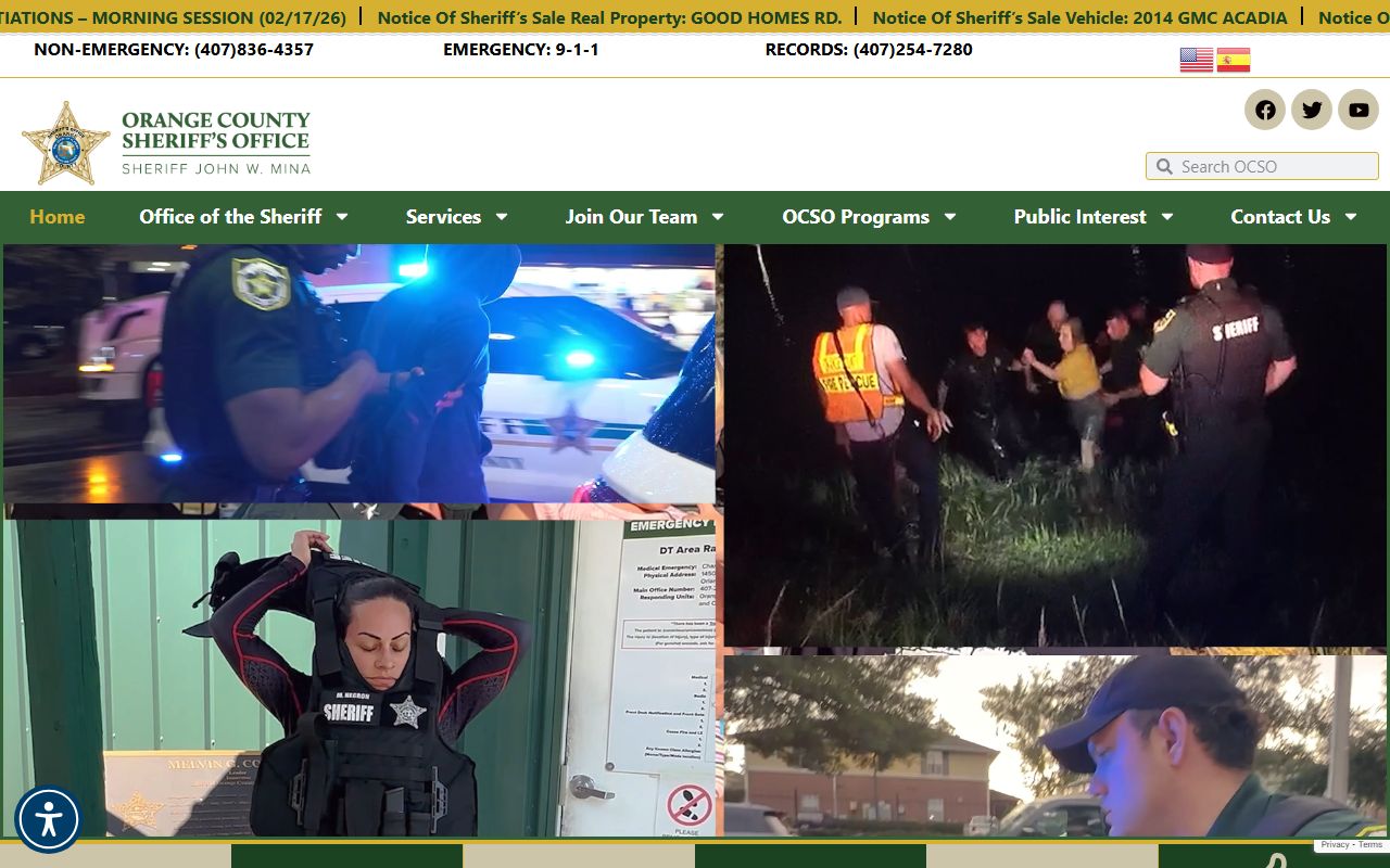 Orange County Sheriff's Office website homepage