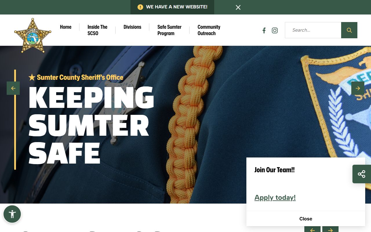 Sumter County Sheriff's Office homepage for police records requests