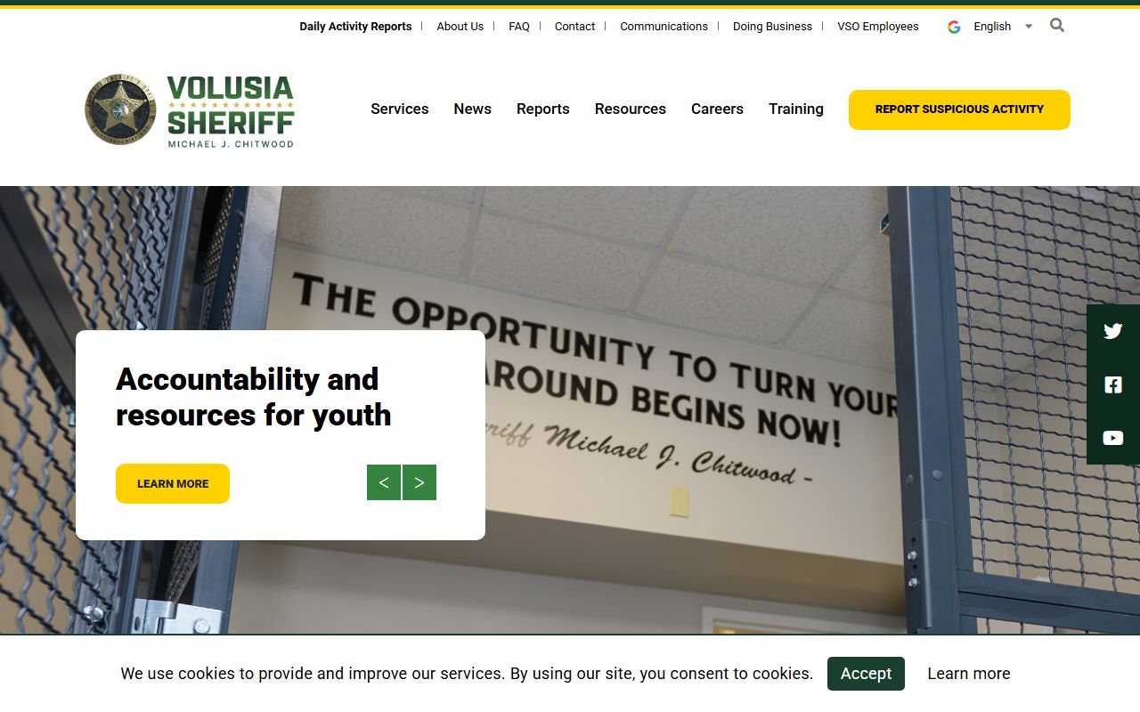 Volusia County Sheriff's Office website homepage