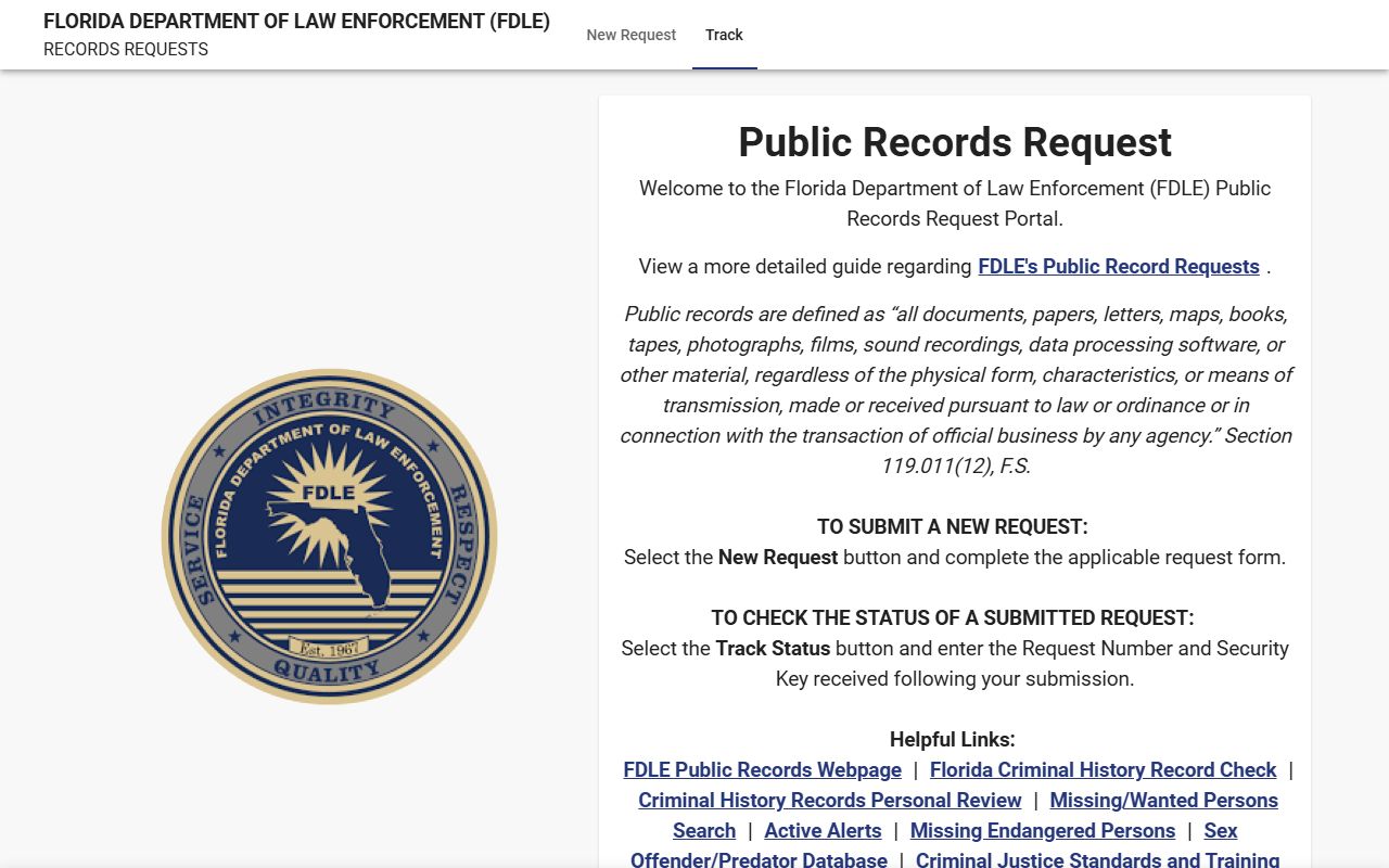 Florida Department of Law Enforcement public records request portal