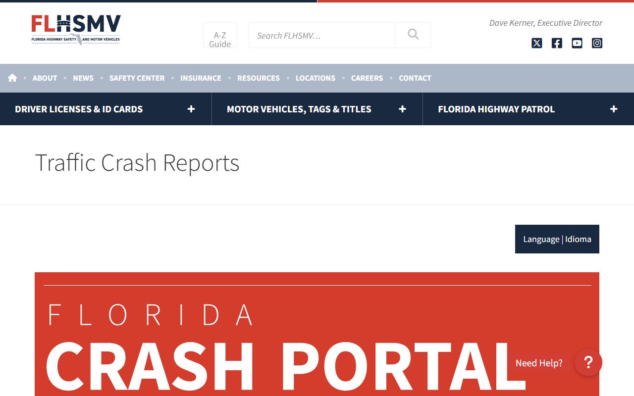 Florida Highway Safety and Motor Vehicles crash report ordering page